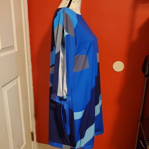 Women's Size Large Blue Gray Colorblock Slit Sleeve Dress - Picture 4 of 7